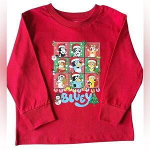 Rabbit Skins Bluey Christmas Red Long Sleeve T-Shirt Toddler Size 4